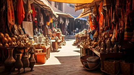 Souvenirs in the souk of Marrakech, Morocco - obrazy, fototapety, plakaty