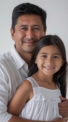 Obraz premium Fatherly Protection, father standing protectively behind his daughter, with a reassuring hand on her shoulder and a comforting smile, generative AI