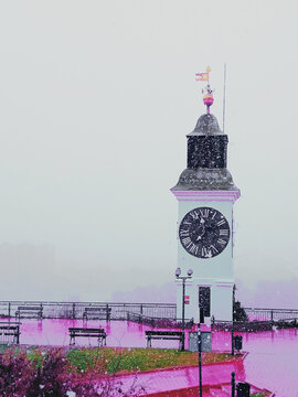 Big clock as a symbol of Petrovaradin fortress in beautiful Novi Sad.