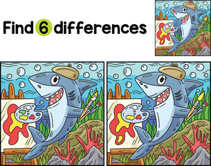 Shark with Painting Materials Find The Differences