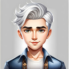 Pure Elegance: Watercolor Portraits of a Cute Boy Character with White Hair in Various Outfits(Generative AI)