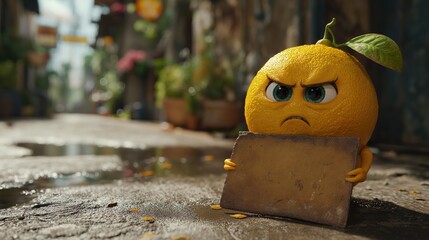 Cartoon Angry Lemon Character. Created with generative AI.