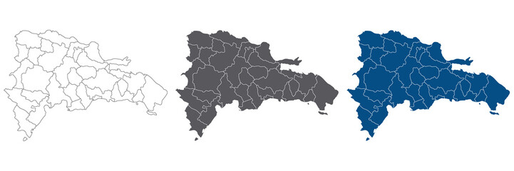 Dominican Republic map. Map of Dominican Republic in administrative provinces in set - obrazy, fototapety, plakaty