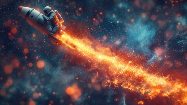 Spaceman on flying board. Created with Generative AI.	