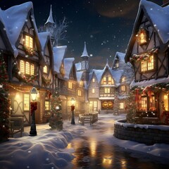 Fototapeta na wymiar Winter night in the village. Christmas and New Year concept. 3d rendering