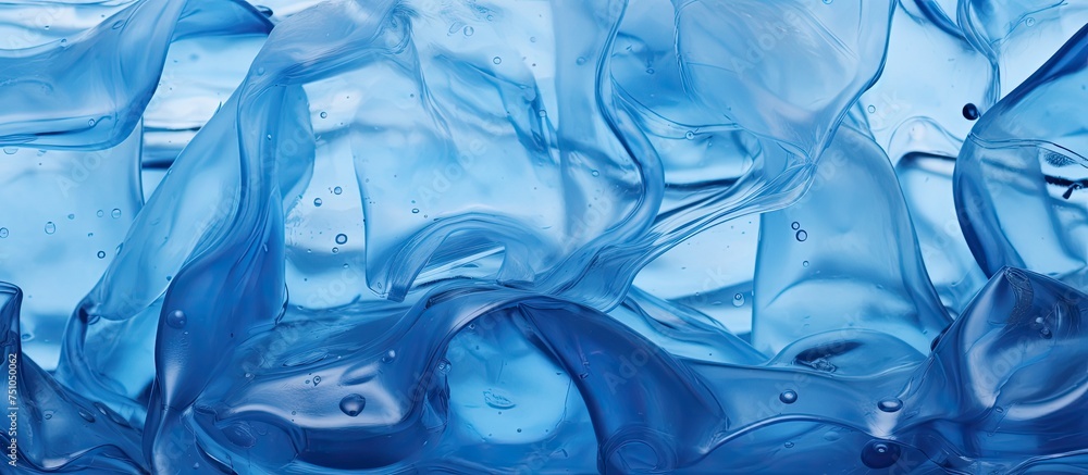 Poster this close-up shot captures a vibrant blue liquid swirling and moving, creating mesmerizing patterns