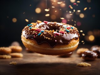 Glazed doughnut, chocolate donut, cinematic food photography, studio lighting and background 
