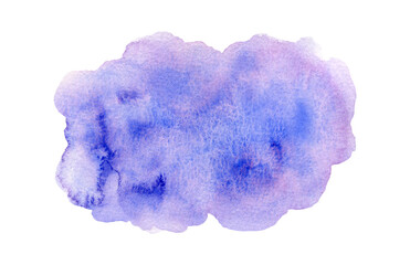 Bright blue and purple artistic watercolor textured stain. Vibrant turquoise and violet gradient watercolour shape for banner design, texture, abstract water, cosmos or sky cloud concept