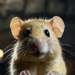 Close-up portrait of a curious mouse with bright, attentive eyes
