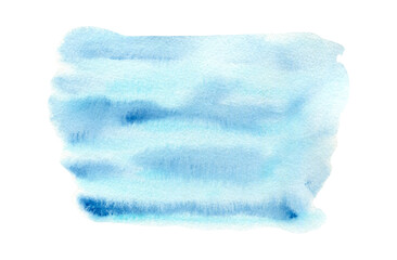 Tender striped light blue watercolour textured square shape. Abstract turquoise watercolor blob for water splash or cloud concept, nature sky background