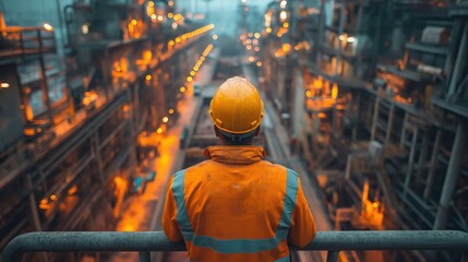 Fototapeta premium Engineer technician observing team of workers on high steel platform. Created with Generative AI.