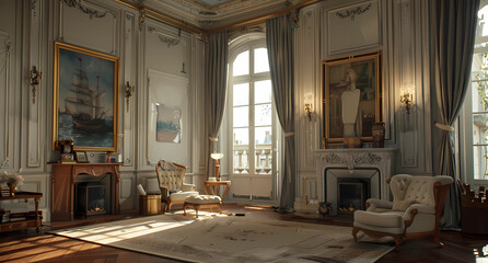 french provincial living room - obrazy, fototapety, plakaty