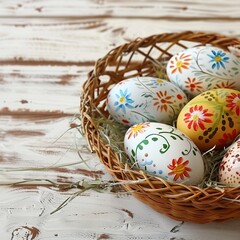 Painted Eggs with Flowers. Easter Banner with copy-space