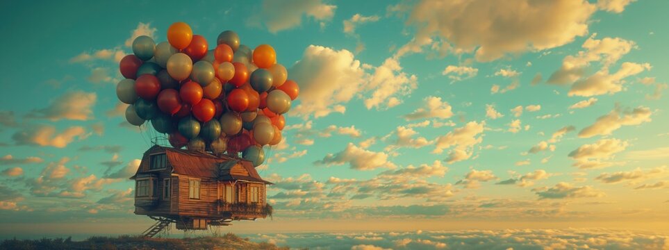 flying house. Created with Generative AI.	