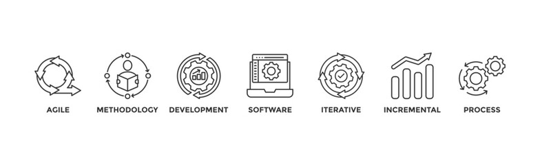 Scrum development banner web icon vector illustration concept with icon of agile, methodology, development, software, iterative, incremental and process