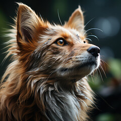 The intense gaze of a fox-like dog against a natural backdrop - 751051456