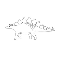 Vector flat hand drawn outline stegosaurus dinosaur isolated on white background