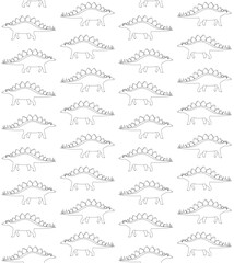 Vector seamless pattern of flat hand drawn outline stegosaurus dinosaur isolated on white background