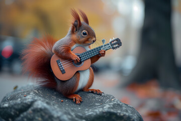 Obraz premium Musical Squirrel: Guitar Concert