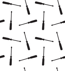 Vector seamless pattern of hand drawn screwdriver silhouette isolated on white background