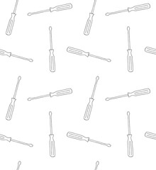 Vector seamless pattern of hand drawn doodle sketch outline screwdriver isolated on white background