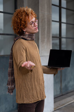 Funny ironic laptop portrait