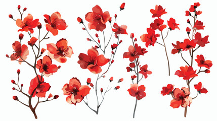 Red flowers branch floral set clipart illustration i