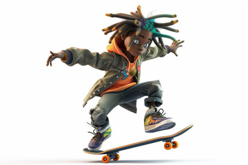 Obraz premium Cartoon skater with long dreadlocks