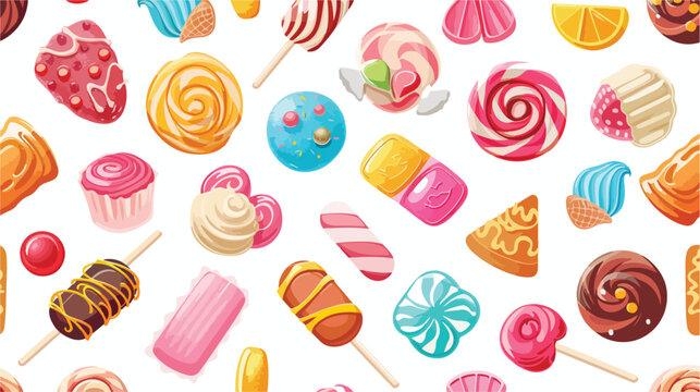 Sweet and candy seamless pattern cute treats on whit