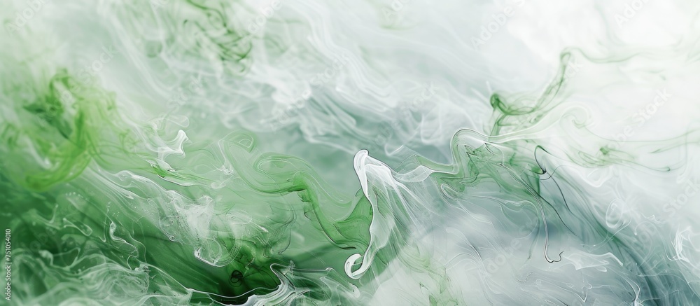 Poster this painting features a captivating fusion of green smoke and abstract elements on a striking white