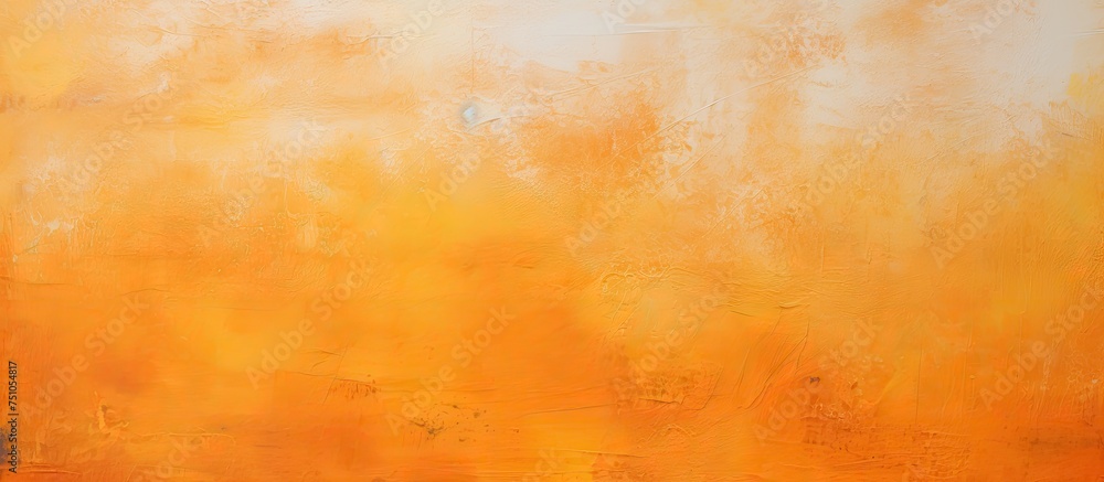 Poster an artistic canvas featuring a vibrant blend of orange and yellow hues hangs on a wall. the textured