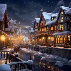 Fototapeta na wymiar Illustration of a winter night in the city. Christmas background.