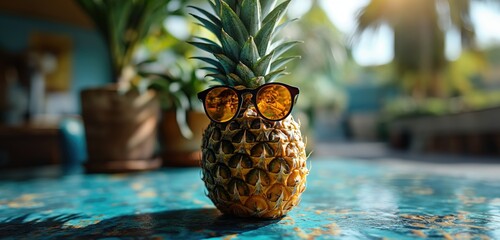 Hipster pineapple with sunglasses. Created with Generative AI.