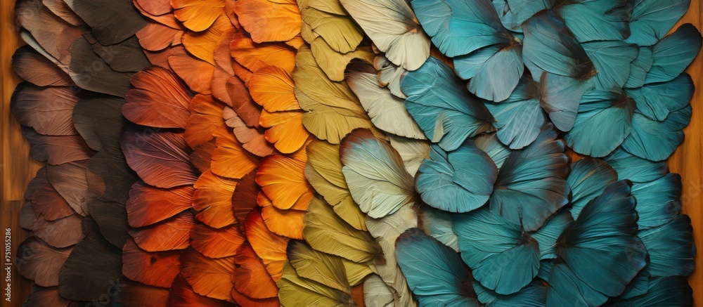 Poster a close-up view of a varied assortment of vibrant butterflies with different colored wings resting o