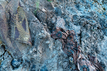 Plastic and cloth compilation with mud by the Dead Sea 