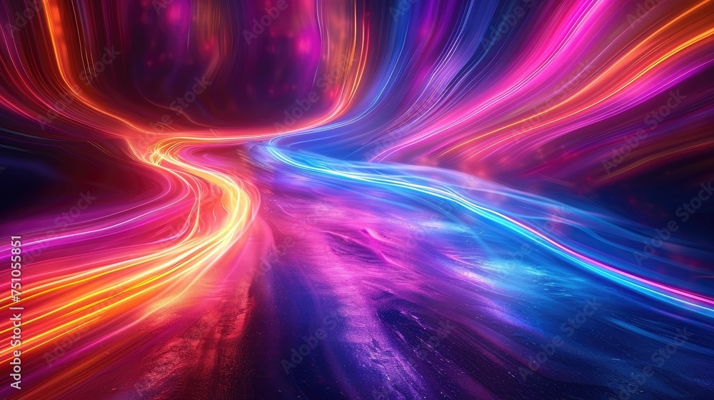 Poster neon light wave texture flowing in a vibrant abstract pattern