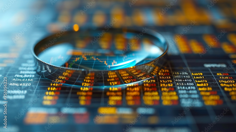 Aufkleber in the foreground a magnifying glass hovers over a large circular graph highlighting the importance 