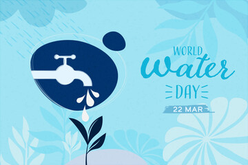 World Water Day. The tap (faucet) and water drops with a Recycling concept. Save water for Sustainable ecology and environment conservation concept design. Vector illustration.