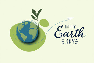 Happy Earth Day. Growth Plant from Earth Globe. Sustainable ecology and environment conservation concept design. Vector illustration.