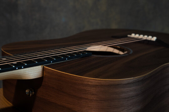 Close up shot of guitar. 
