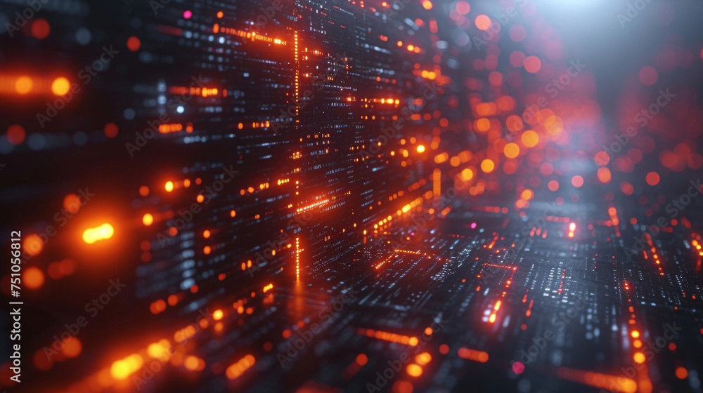 Aufkleber in a virtual world of glowing symbols and codes a futuristic figure interacts with various financial