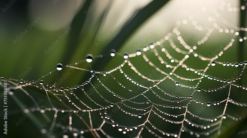 Wall mural the intricate pattern of a spider web symbolizes networking technology