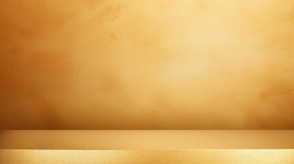 A smooth golden surface with a soft, diffuse glow provides a perfect setup for showcasing objects. Banner, copy space. Luxury product advertisement.