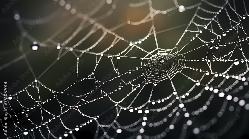Wall mural the intricate pattern of a spider web symbolizes networking technology