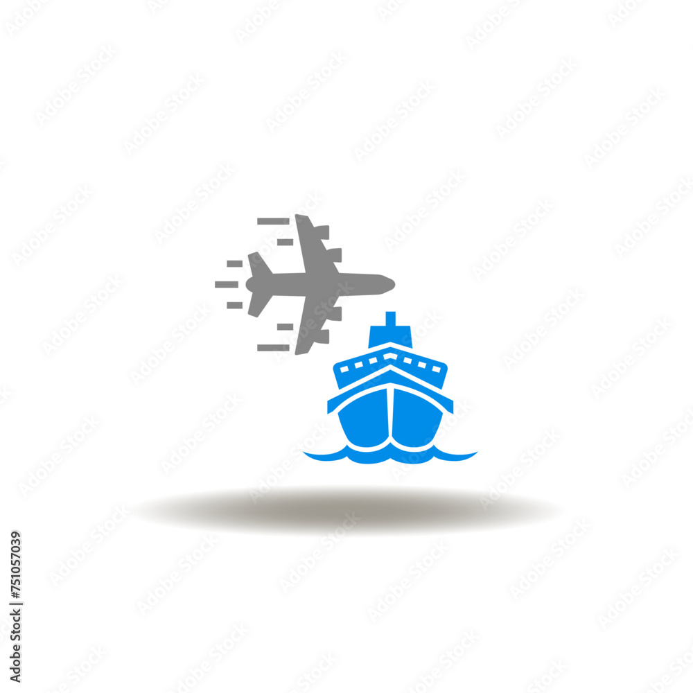 Poster vector illustration of cargo plane and container ship. icon of 3pl third party logistics. symbol of 