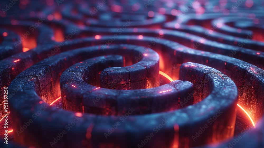 Poster an innovative maze with various paths and pathways illustrating the numerous possibilities and scena