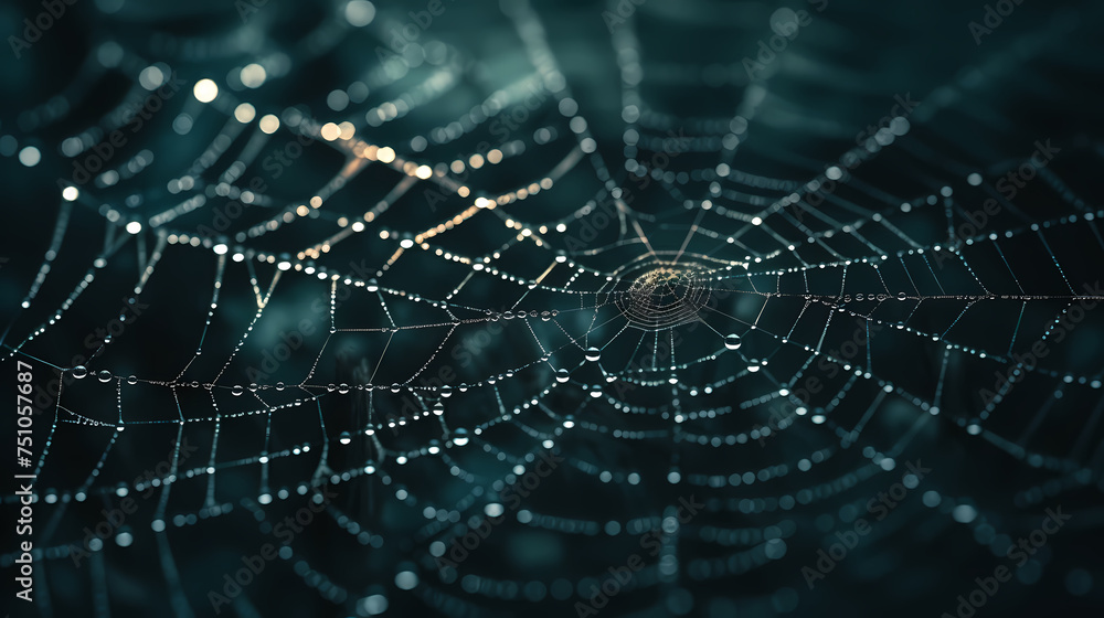 Wall mural the intricate pattern of a spider web symbolizes networking technology