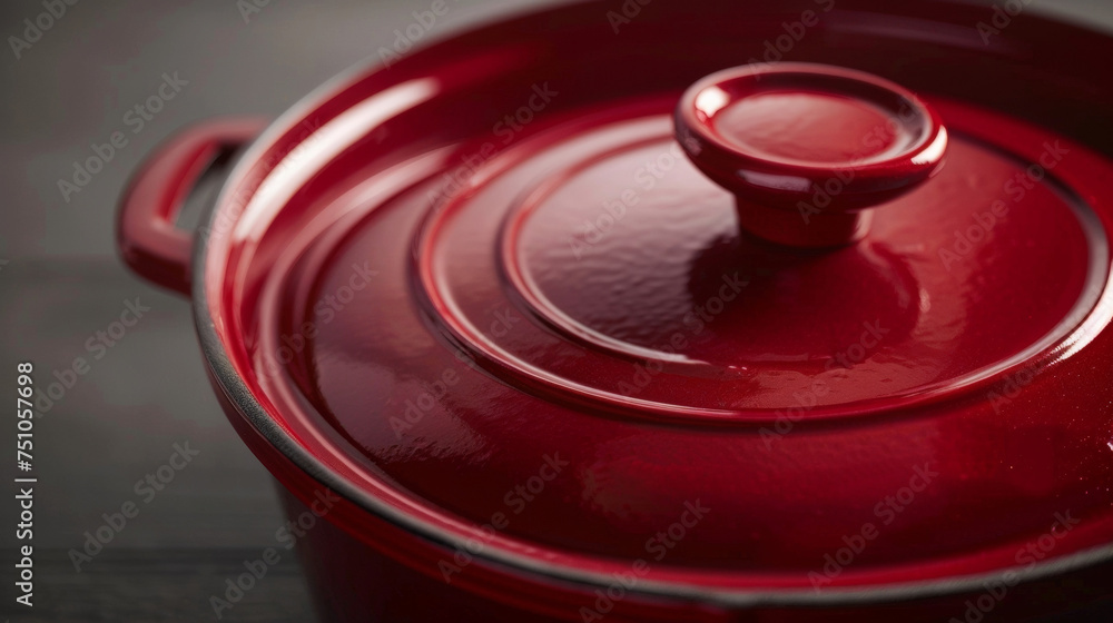 Poster the inner part of a cast iron fondue pot showcasing its deep red color and build for longlasting use