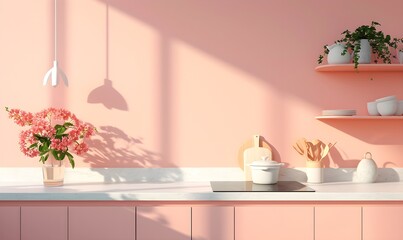 kitchen trendy peach color, photo wallpaper for your phone, pink filter