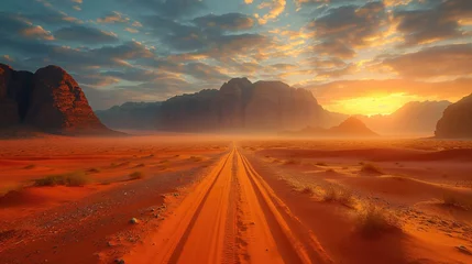Afwasbaar Fotobehang Rood Road in the desert. Created with Generative AI.